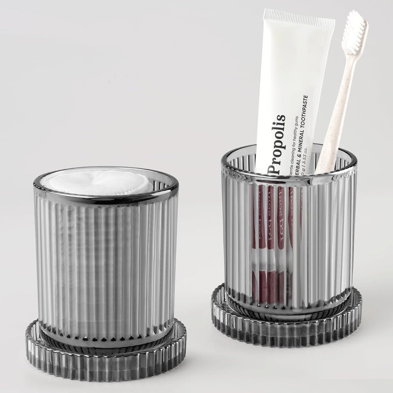 MKOSAB 2 Pack Qtip Holder - Apothecary Jars with Lids, Bathroom Organizers and Storage Canister for Cotton Balls,Swabs,Floss Picks,Hair Ties,Clear Glass Vintage Bathroom Decor Jar Set (Gray) - Image 4